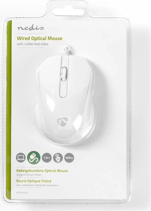 Nedis Optical Mouse mit gummierten Seiten, weiß, USB
