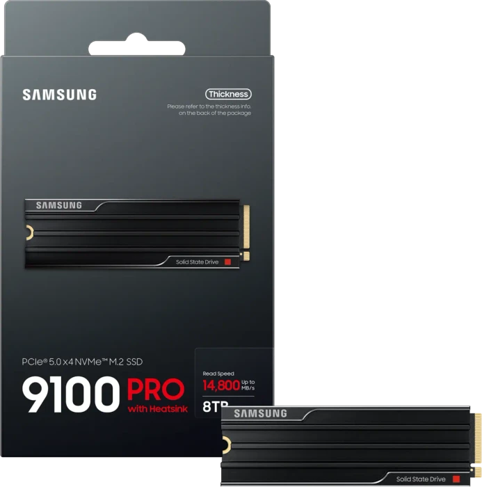 Samsung SSD 9100 PRO 8TB, M.2 2280 / M-Key / PCIe 5.0 x4, Kühlkörper