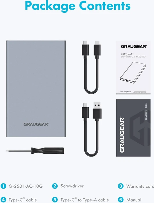 Graugear G-2501-AC-10G, 2.5", USB-C 3.1