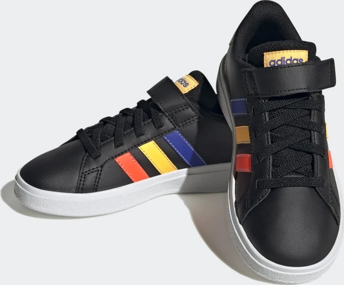 adidas Grand Court Court Elastic Lace and Top Strap core black/lucid blue/court green (Junior)