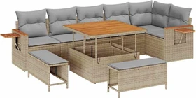 vidaXL Polyrattan Gartensofa Lounge-Set beige/hellgrau, 11-tlg.
