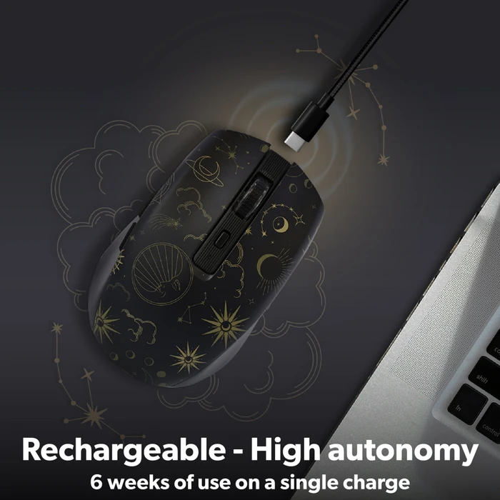 T'nB Rechargeable Bluetooth Wireless Mouse, Astro Exclusiv schwarz/gold, USB/Bluetooth