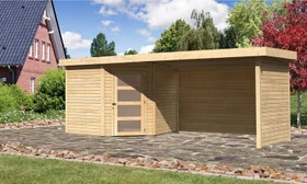 Karibu Schwandorf 5 Gartenhaus inkl. Anbau 2.8m + Rück- und Seitenwand natur