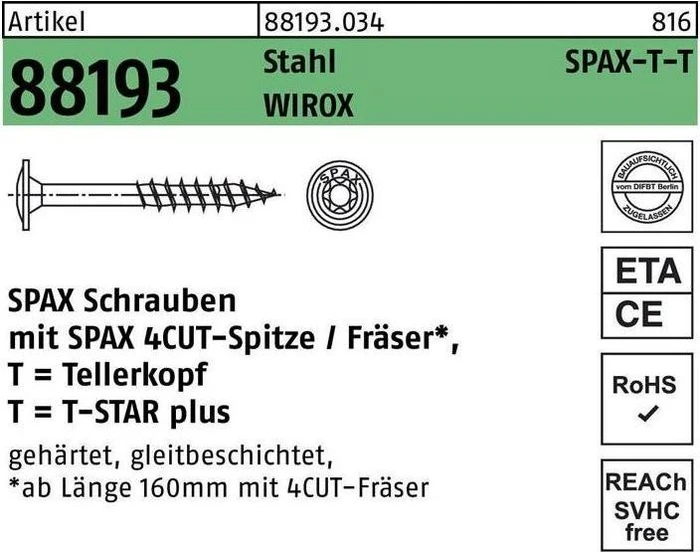 Spax WIROX P3J 4CUT T-STAR plus T40 Universalschraube, 8x320mm, 50 Stück