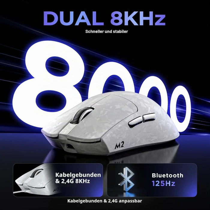 Yunzii M2 Dual 8K Custom Wireless Gaming Maus, weiß, USB/Bluetooth