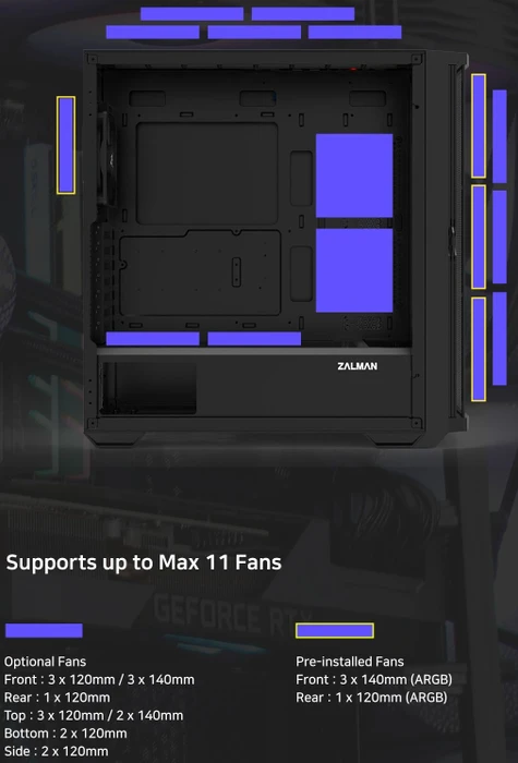 Zalman Z10 Plus, schwarz, Glasfenster