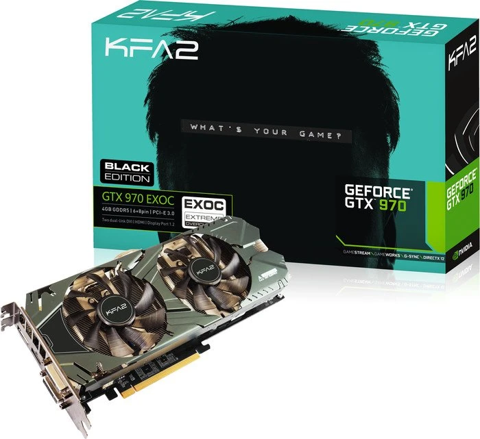 KFA2 GeForce GTX 970 EXOC Black Edition, 4GB GDDR5, 2x DVI, HDMI, DP