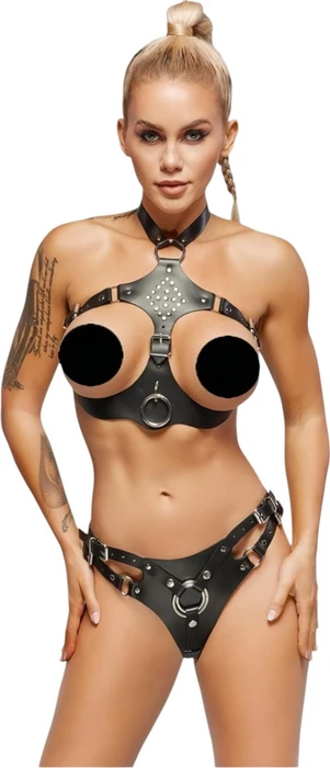 Zado Leder Brustharness & Strap-On-String S/M Set