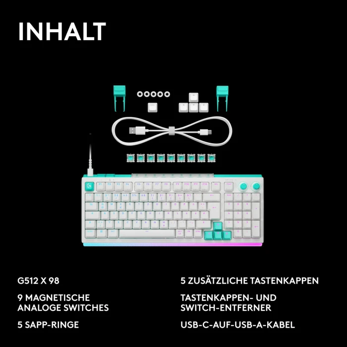 Logitech G512 X 98 TMR, weiß, Dual-Swap analog/mechanisch, taktil, USB, DE