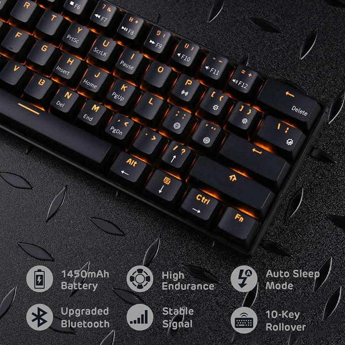 RK Royal Kludge RK61 60% Wireless, schwarz, LEDs gelb, hot-swap, RK RED, USB/Bluetooth, US