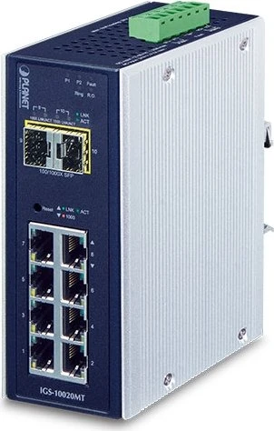 Planet IGS-10020MT Industrial Railmount Gigabit Managed Switch, 8x RJ-45, 2x SFP, V3