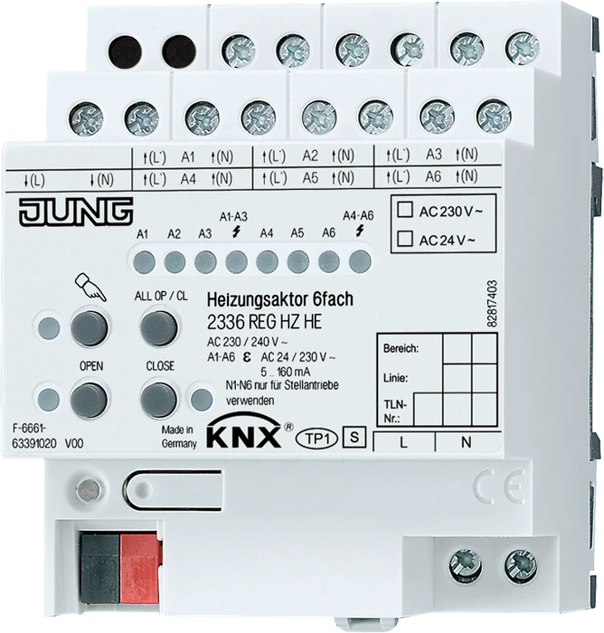 Jung KNX Heizungsaktor 6-fach, 4TE REG, Schaltaktor