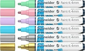 Schneider Paint-It 320 4mm Acrylmarker pastell mit gold/silber sortiert, 6er-Set