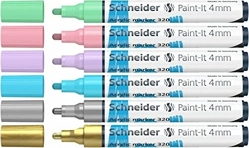 Schneider Paint-It 320 4mm Acrylmarker pastell mit gold/silber sortiert, 6er-Set