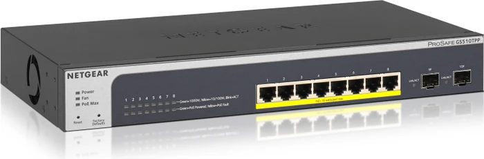 Netgear ProSAFE GS500 Desktop Gigabit Smart Switch, 8x RJ-45, 2x SFP, 190W PoE+