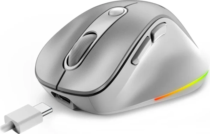 Genius Ergo 9000S Pro Wireless Bluetooth Rechargeable Mini Ergo Silent Mouse, Silver, USB/Bluetooth