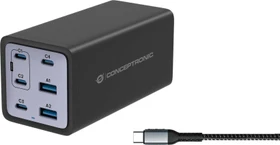 Conceptronic USB GaN Ladegerät, 4x USB-C + 2x USB-A, 200W schwarz