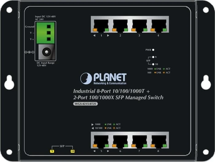Planet WGS-4215-8T2S Industrial Wallmount Gigabit Managed Switch, 8x RJ-45, 2x SFP