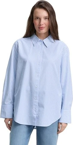 Tom Tailor Loose Fit Popeline Hemd langarm dreamy blue white/small stripe (Damen)