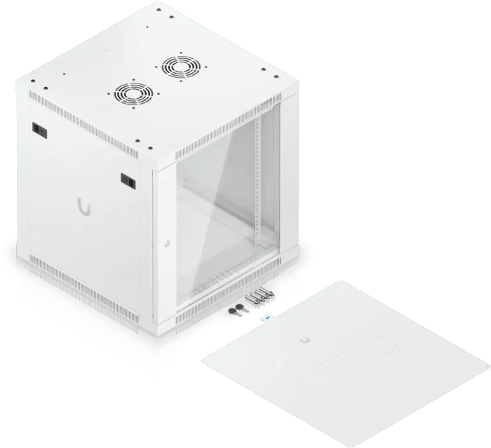 Ubiquiti 12U Rack Cabinet, 19" Wandgehäuse 12HE, Glastür, weiß, 600mm tief