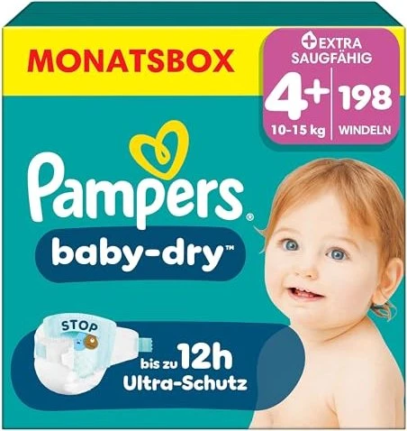 Pampers Baby-Dry Gr.4+ Einwegwindel, 10-15kg, 198 Stück