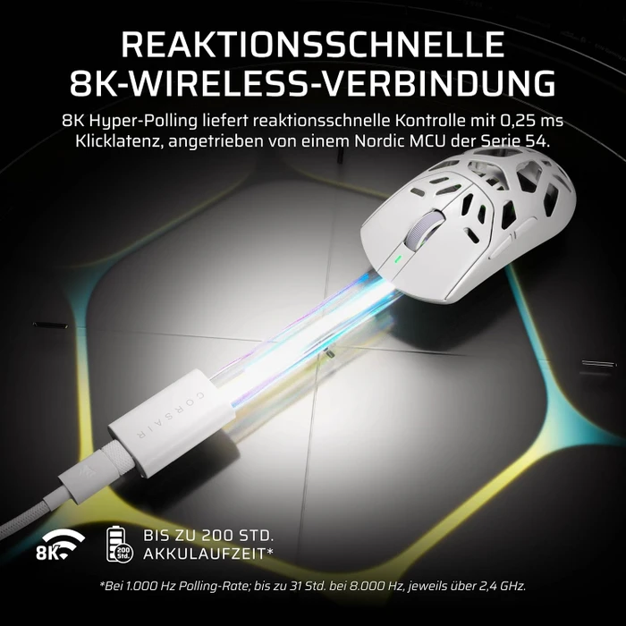Corsair Sabre v3 Pro PureVector MG Ultralight Wireless, Magnesium, weiß, USB