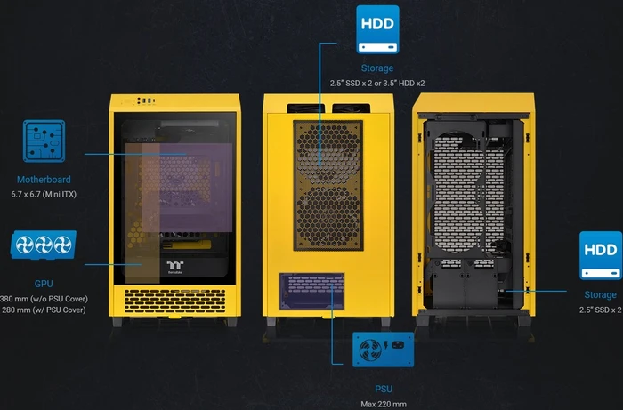 Thermaltake The Tower 200 Bumblebee, gelb, Glasfenster, Mini-ITX