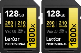 Lexar Professional 1800x Gold Series R280/W210 128GB, UHS-II U3, Class 10, 2er-Pack