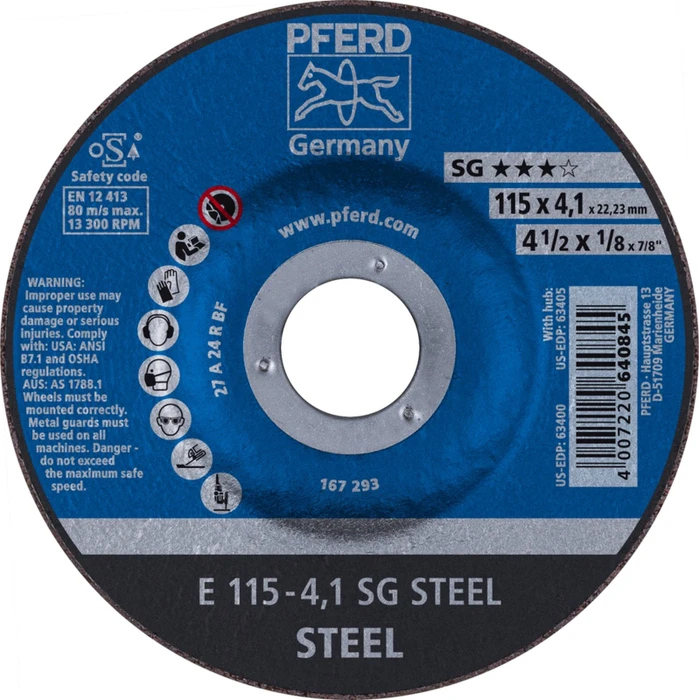 Pferd E 115-4.1 SG STEEL Schleifscheibe, 115x4.1x22.23mm, 10 Stück