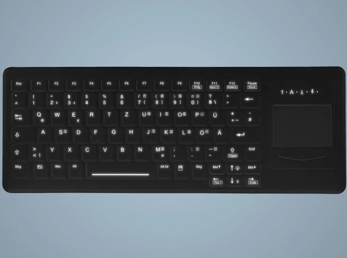Contour Design Active Key Desinfizierbare beleuchtete Tastatur mit Touchpad, vollversiegelt, schwarz, USB, US