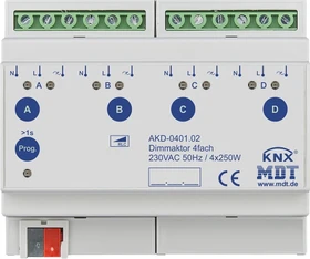 MDT Dimmaktor AKD 4-fach, 6TE REG, 230V/250W und Wirkleistungsmessung (AKD-0401.02)