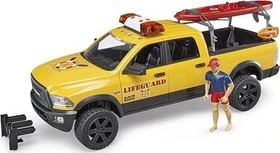 Bruder Profi-Serie RAM 2500 Power Wagon Life Guard mit Figur, Stand Up Paddle und Light & Sound Modul