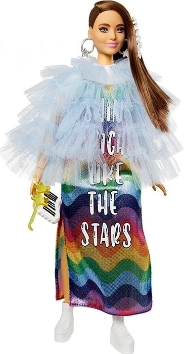 Mattel Barbie - Extra in Regenbogenkleid mit Haustier-Krokodil