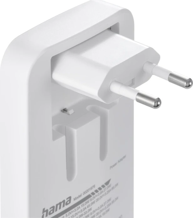 Hama Schnellladegerät 2x USB-C 1x USB-A flaches Mini-Ladegerät PD 65W weiß