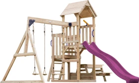 Axi Spielturm Mette mit Rutsche und Doppelschaukel natur/violett