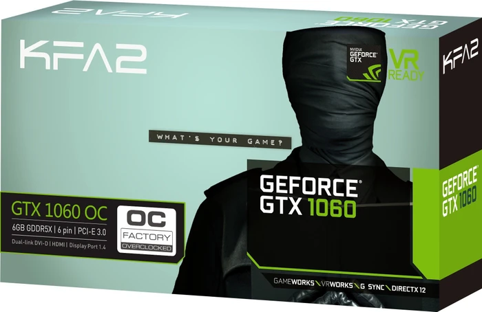 KFA2 GeForce GTX 1060 OC, 6GB GDDR5X, DVI, HDMI, DP, bulk