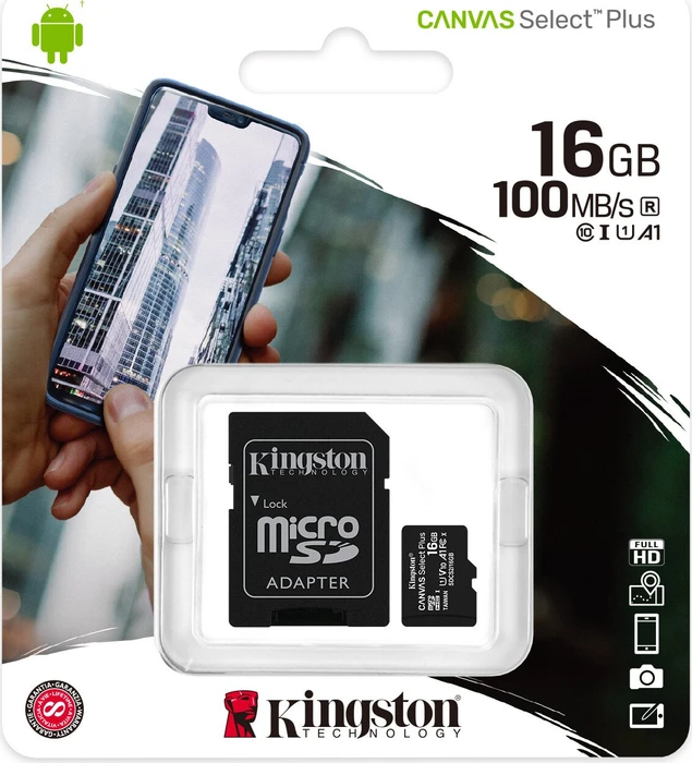 Kingston Canvas Select Plus R100 16GB Kit, UHS-I U1, A1, Class 10