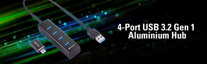 Sharkoon 4-Port Aluminium Hub schwarz, USB-A/USB-C 3.0 [Stecker]