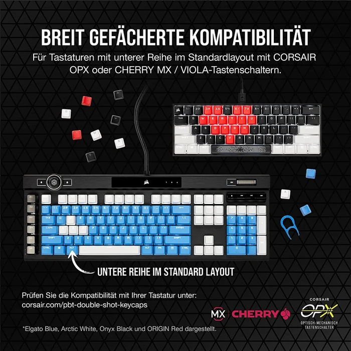 Corsair Pro Keycap Mod Kit, Kunststoff (PBT) Double-Shot, blau, 105 Tasten, ISO-DE