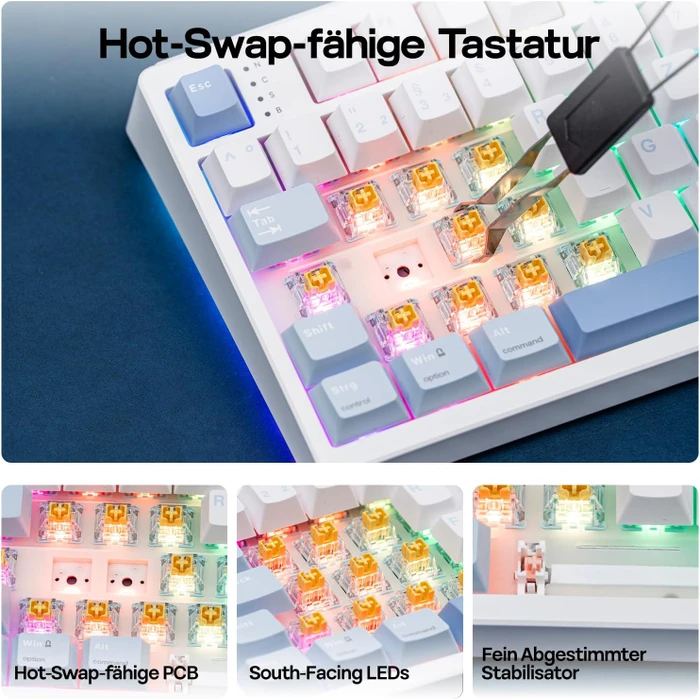 Epomaker TH108 Wireless, Blue White, LEDs RGB, hot-swap, Epomaker Creamy Jade, USB/Bluetooth, DE
