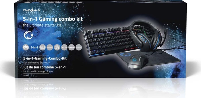 Nedis 5in1 Gaming Combo Kit, Tastatur, Headset, Maus und Mousepad, USB, US