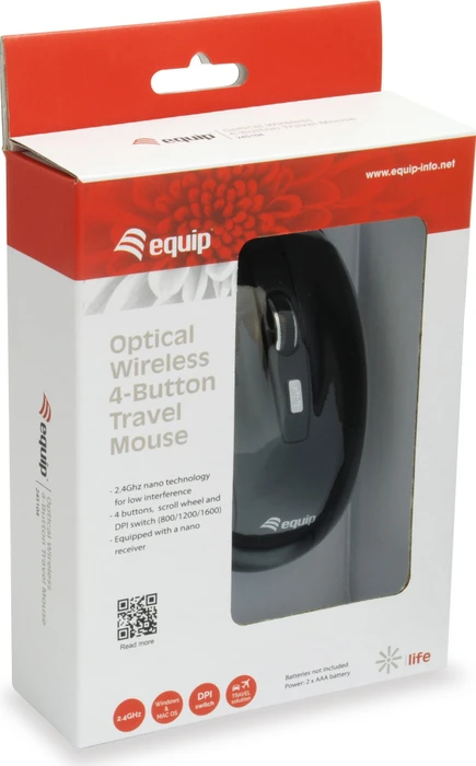 Equip Life kabellose optische Reisemaus mit 4 Tasten schwarz, USB