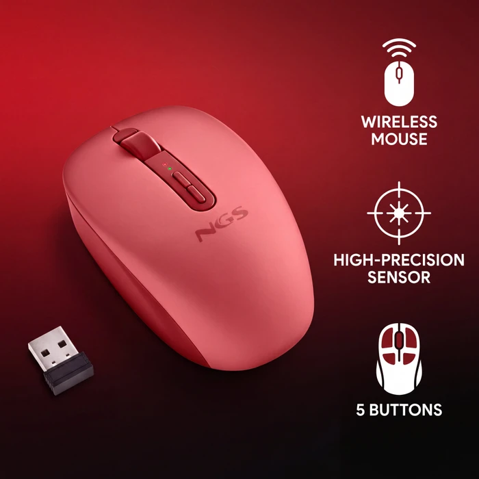 NGS Fog Dual Red Wireless Mouse, rot, USB/Bluetooth
