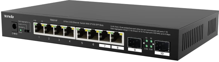 Tenda TEM2000 Desktop 2.5G Switch, 8x RJ-45, 2x SFP