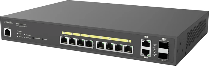 EnGenius Cloud Switch Series ECS Desktop Gigabit Managed Switch, 10x RJ-45, 2x SFP, 130W PoE+
