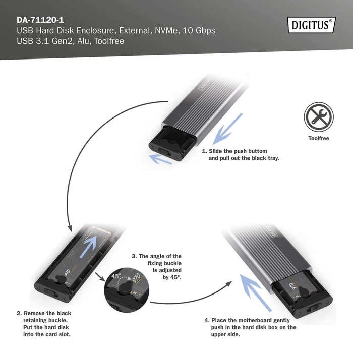 Digitus Festplattengehäuse für M.2 NVMe SSD, USB-C 3.1