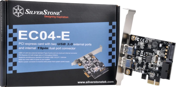 SilverStone EC04-E, 2x USB-A 3.0, 1x USB 3.0 intern, PCIe 2.0 x1