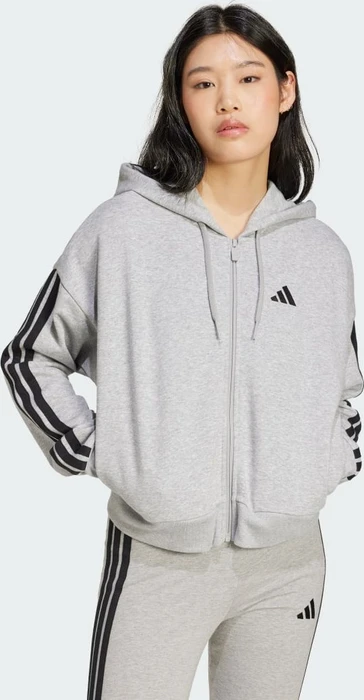 adidas Essentials 3-Streifen French Terry Hoodie medium grey heather/black (Damen)