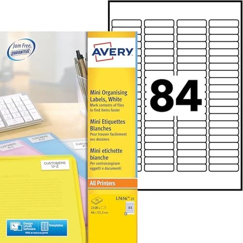 Avery-Zweckform Mini-Organisationsetiketten, 46x11.1mm, weiß, 25 Blatt (2100 Etiketten)