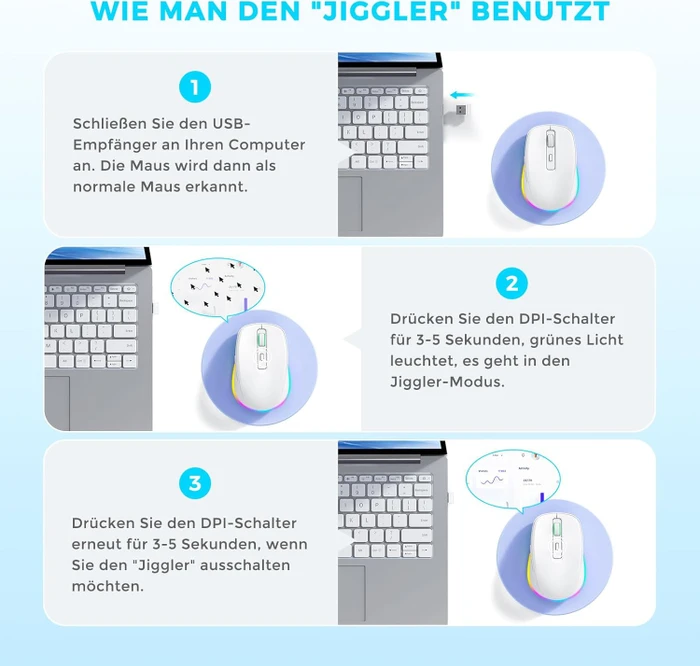 Seenda Rechargeable Wireless RGB Mouse mit Jiggler-Funktion, weiß, USB